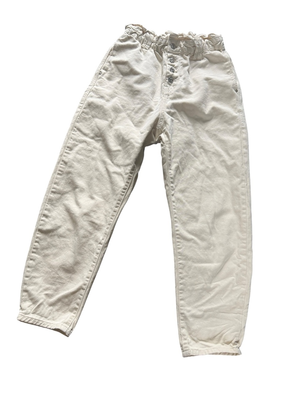 Zara High-Rise Button-Front Paperbag Waist Pants - Cream, Sz 4 - Picture 2 of 9